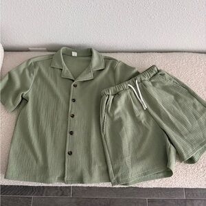 Boy’s Sage Green Drawstring Linen-Blend Shorts